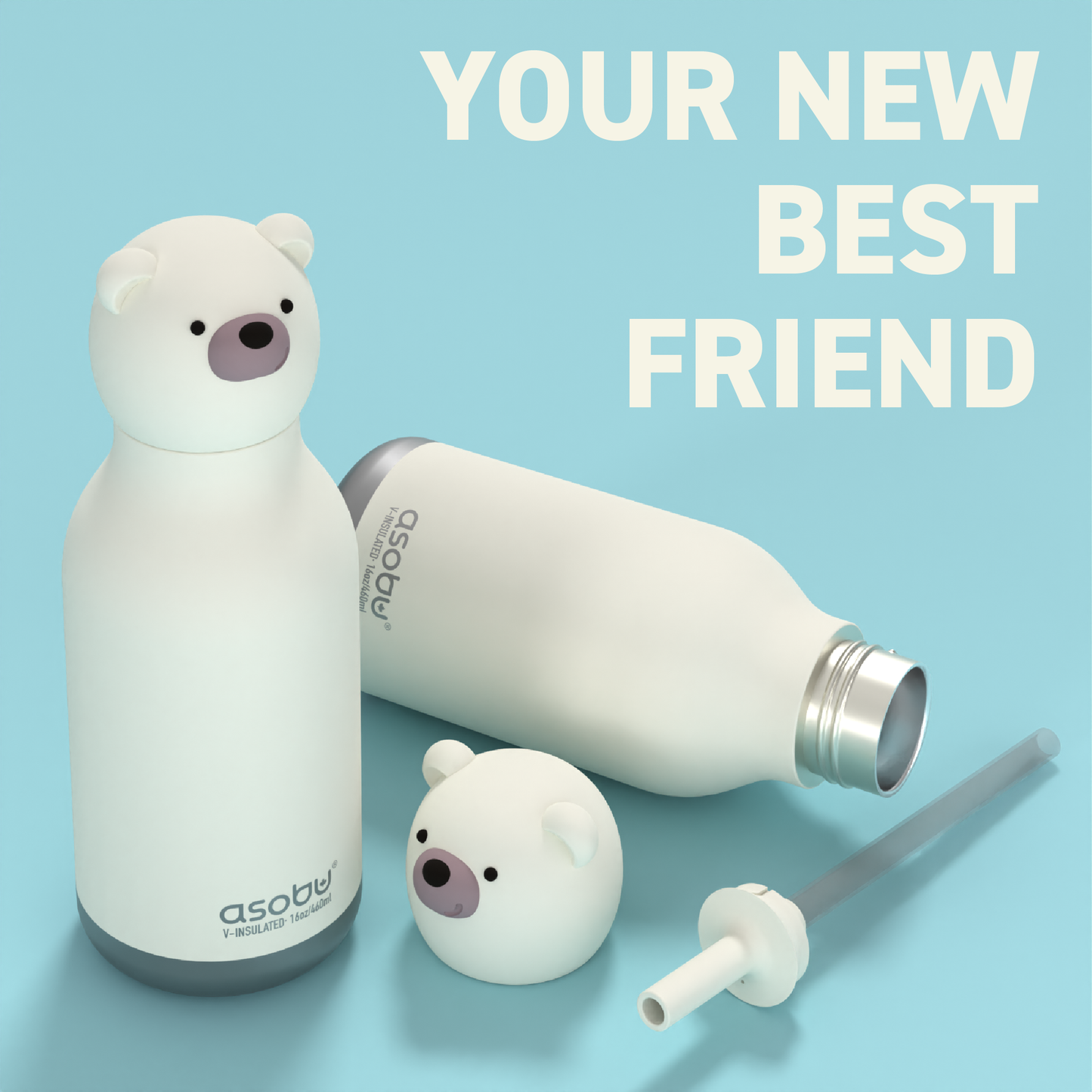 Asobu Bestie Drinkfles White Bear