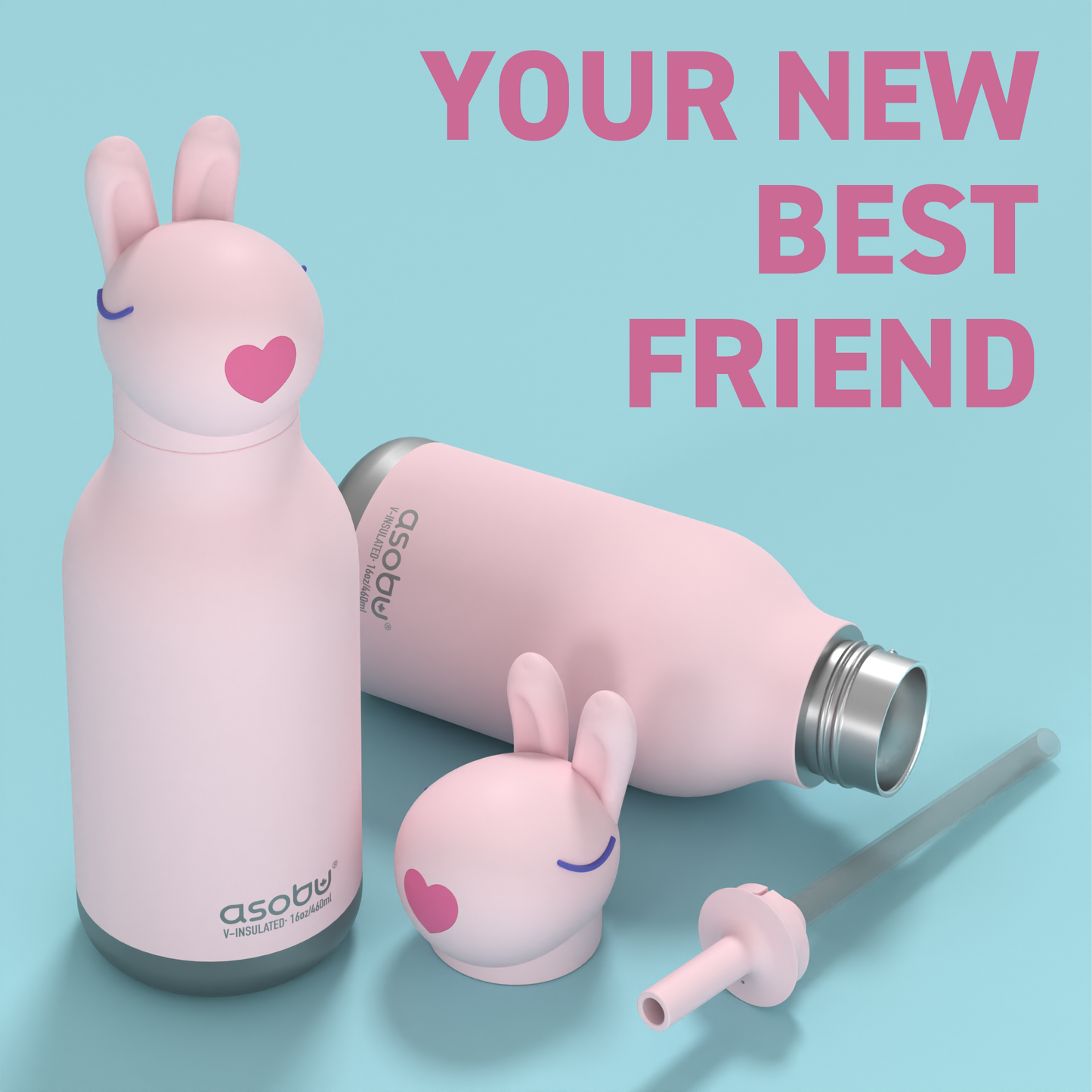 Asobu Bestie Drinkfles Pink Bunny