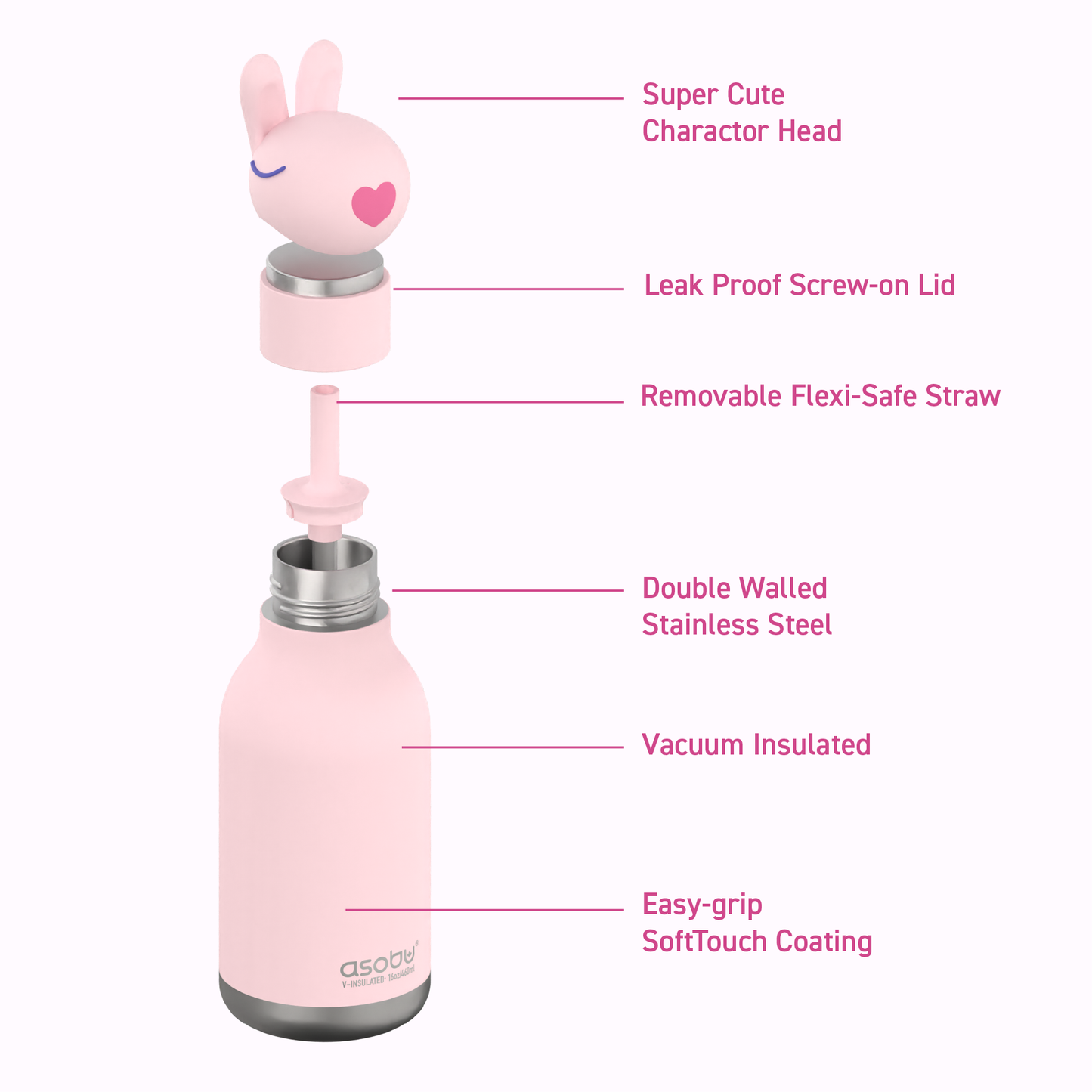 Asobu Bestie Drinkfles Pink Bunny