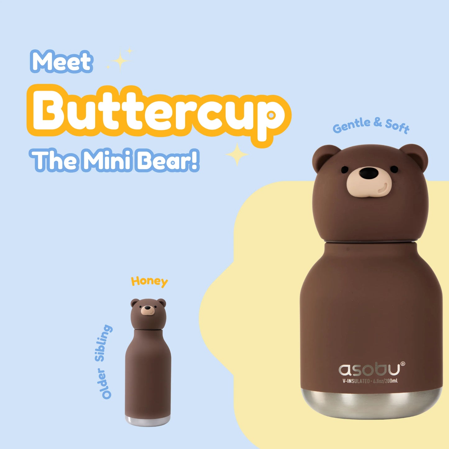 Asobu Bestie MINI drinkfles Brown Bear – lifestyle foto, mini thermofles als cadeau of tashanger