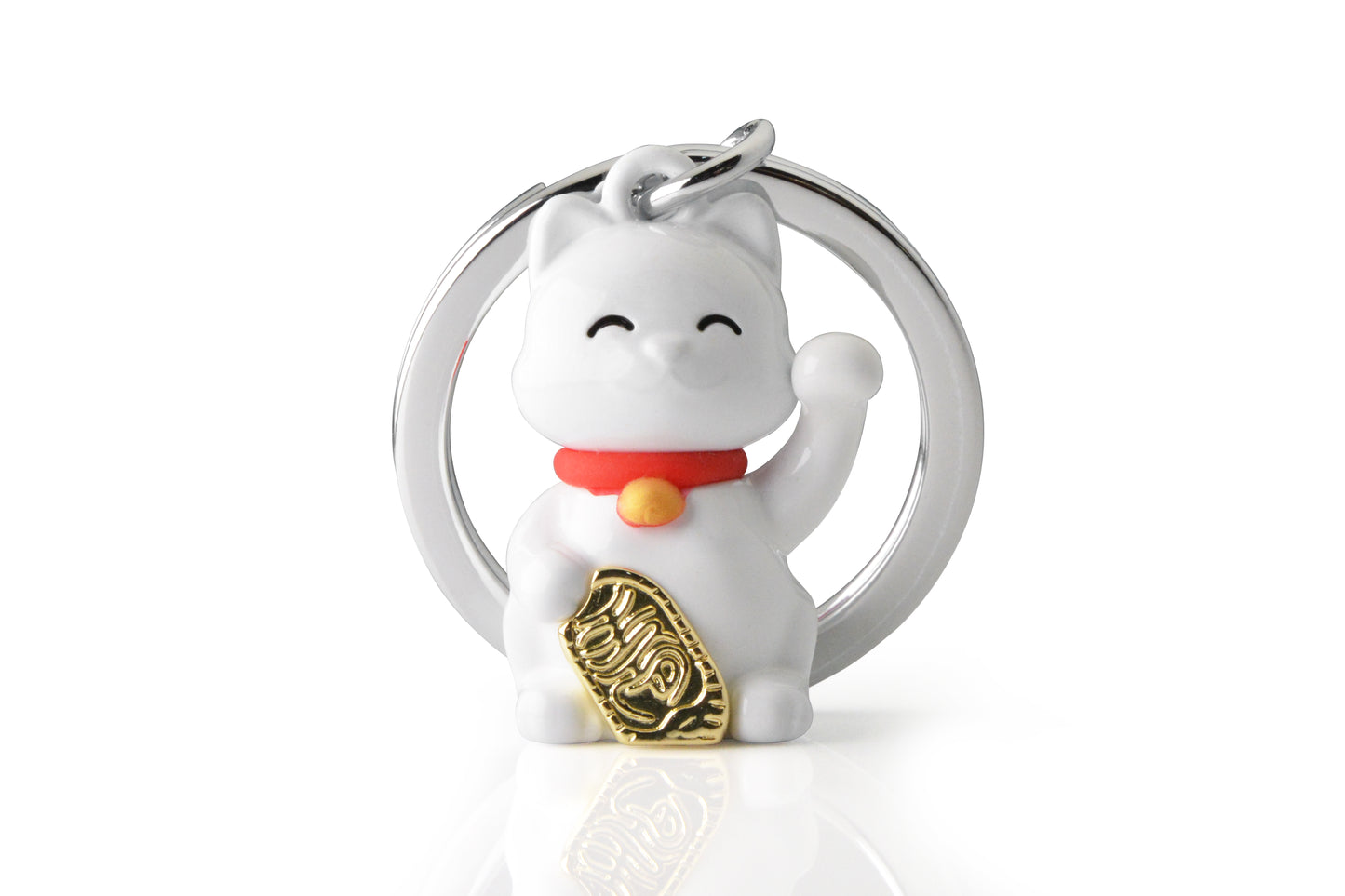 Metalmorphose Fortune Cat sleutelhanger - close-up van het Japanse gelukskat ontwerp