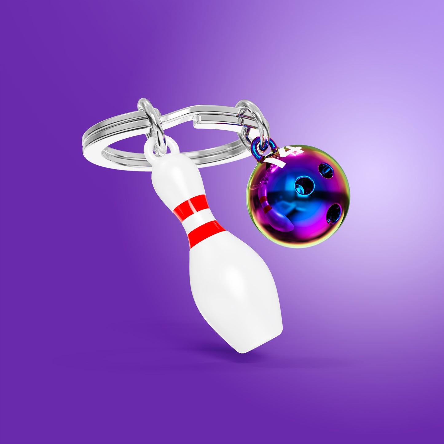 Metalmorphose Bowling Pin & Ball sleutelhanger - close-up van het sportieve ontwerp
