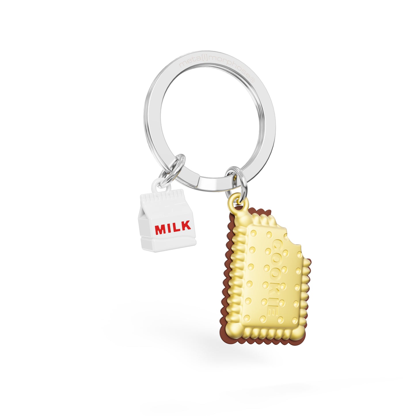 Metalmorphose Cookies & Milk sleutelhanger close-up - koekjes en melk detail
