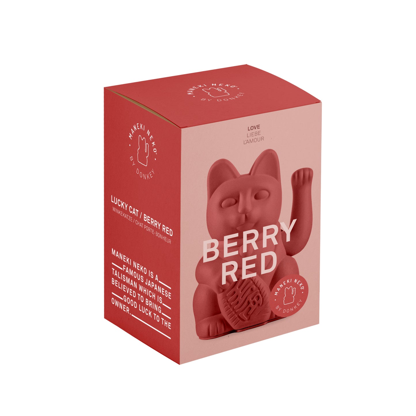 Verpakking MYNEKO Lucky Cat Berry Red – klassieke waving cat, ca. 15 cm, woondecoratie of cadeau