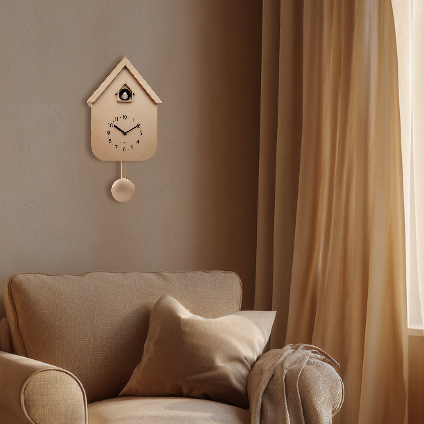 Wandklok 21,5x41,5x8,5cm - Slinger - Koekoeksklok - NeXtime 'Twitter'