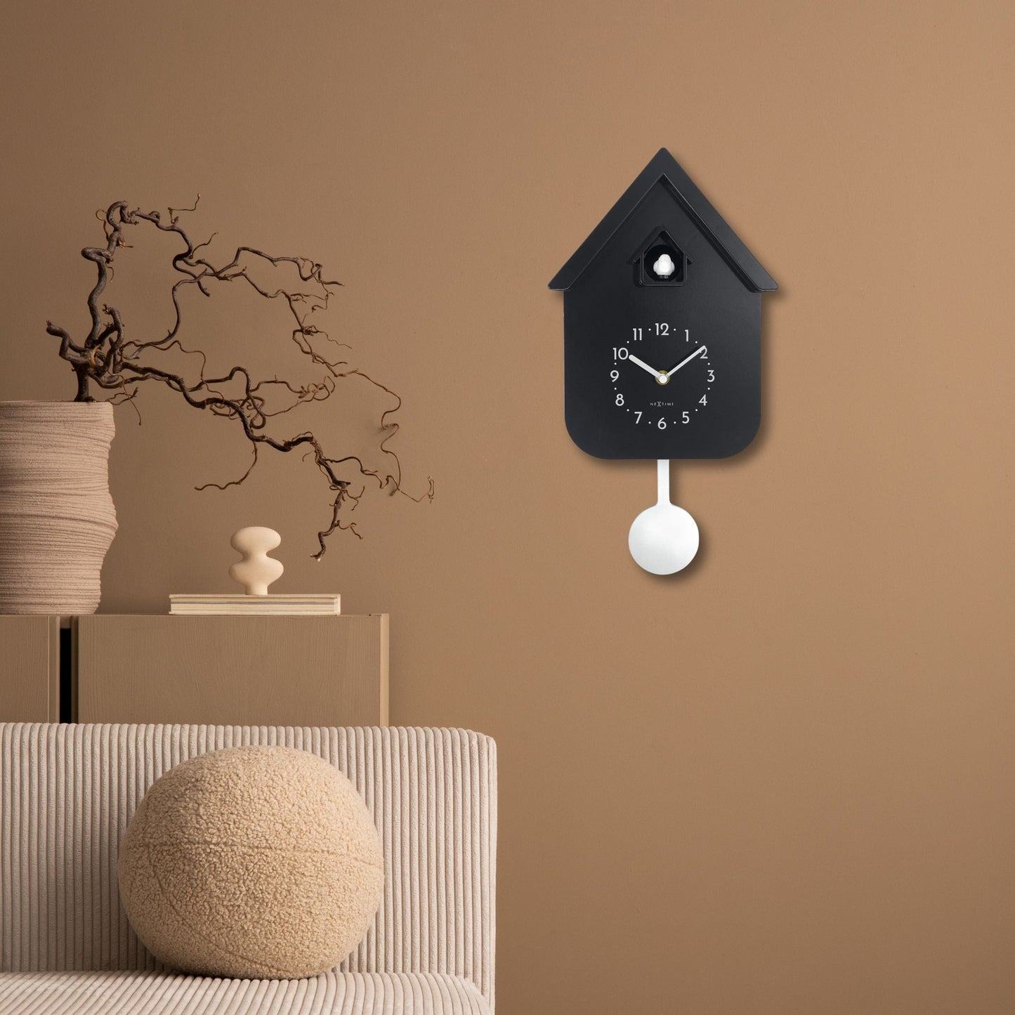 Wandklok 21,5x41,5x8,5cm - Slinger - Koekoeksklok - NeXtime 'Twitter'