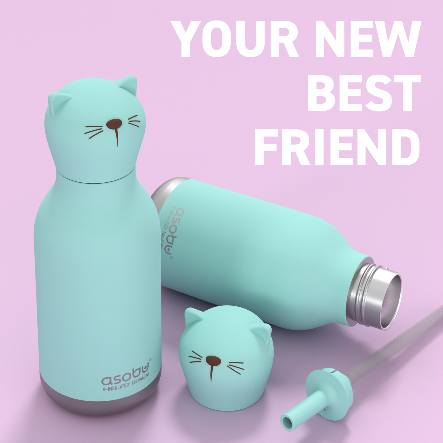 Asobu Bestie Drinkfles Teal Cat