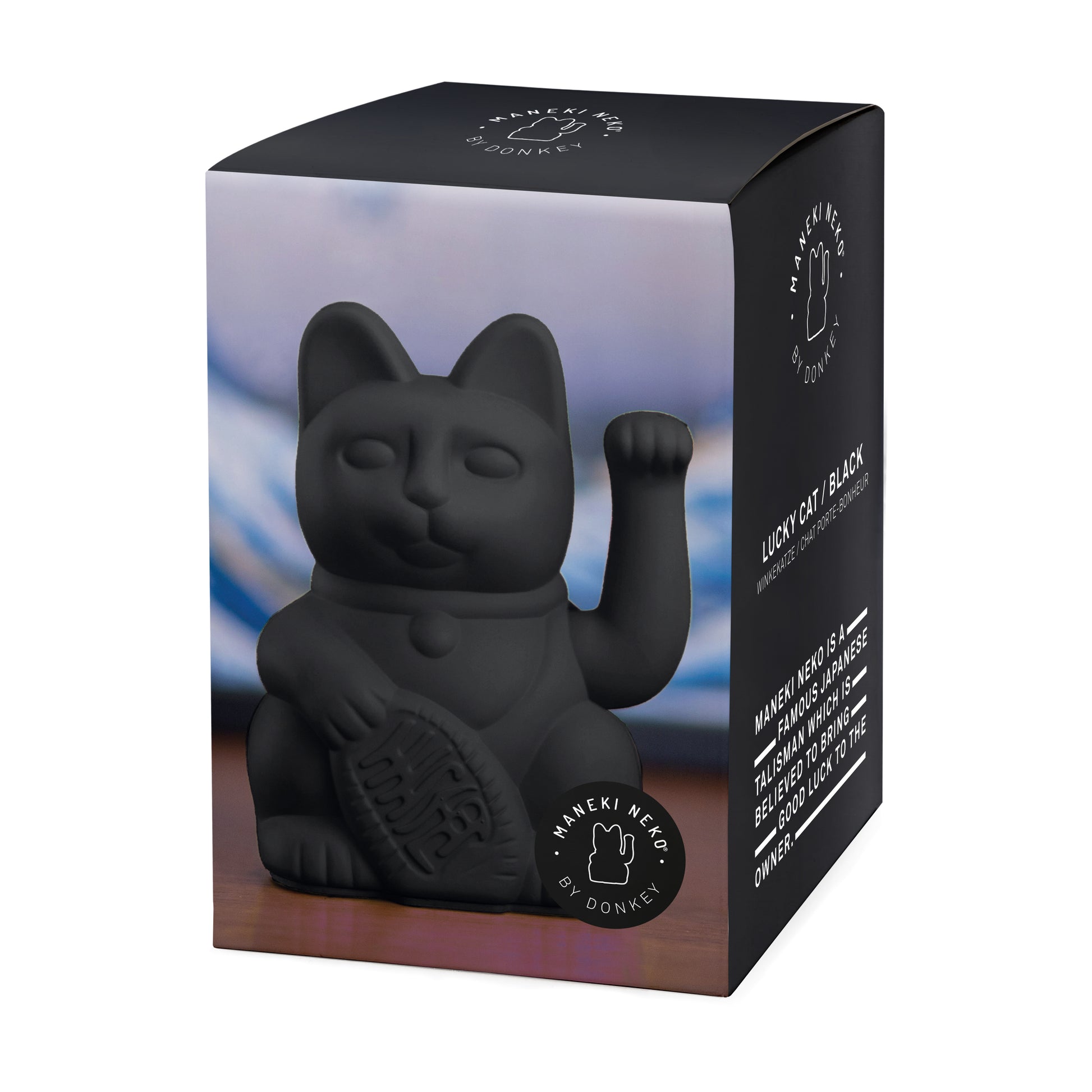 Verpakking MYNEKO Lucky Cat Black – klassieke waving cat, ca. 15 cm, woondecoratie of cadeau