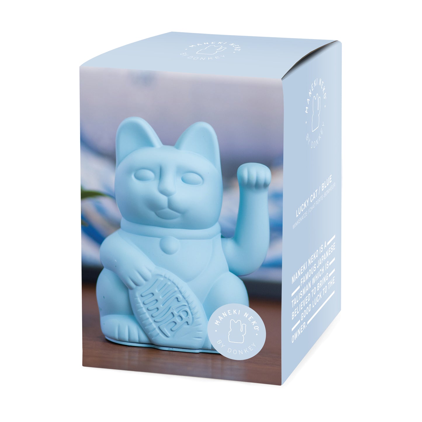 Verpakking MYNEKO Lucky Cat Classic Blue – klassieke waving cat, ca. 15 cm, woondecoratie of cadeau