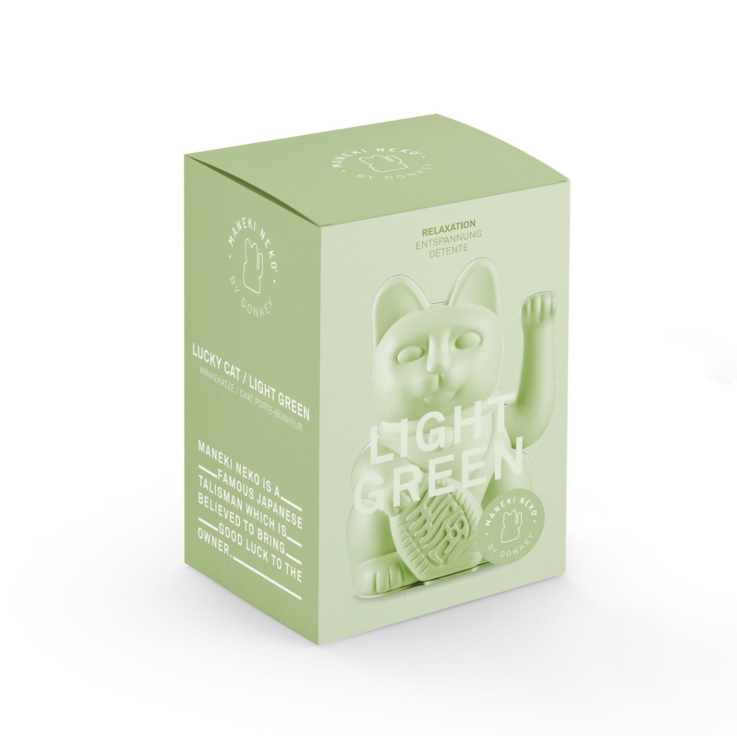 Verpakking MYNEKO Lucky Cat Light Green – klassieke waving cat, ca. 15 cm, woondecoratie of cadeau