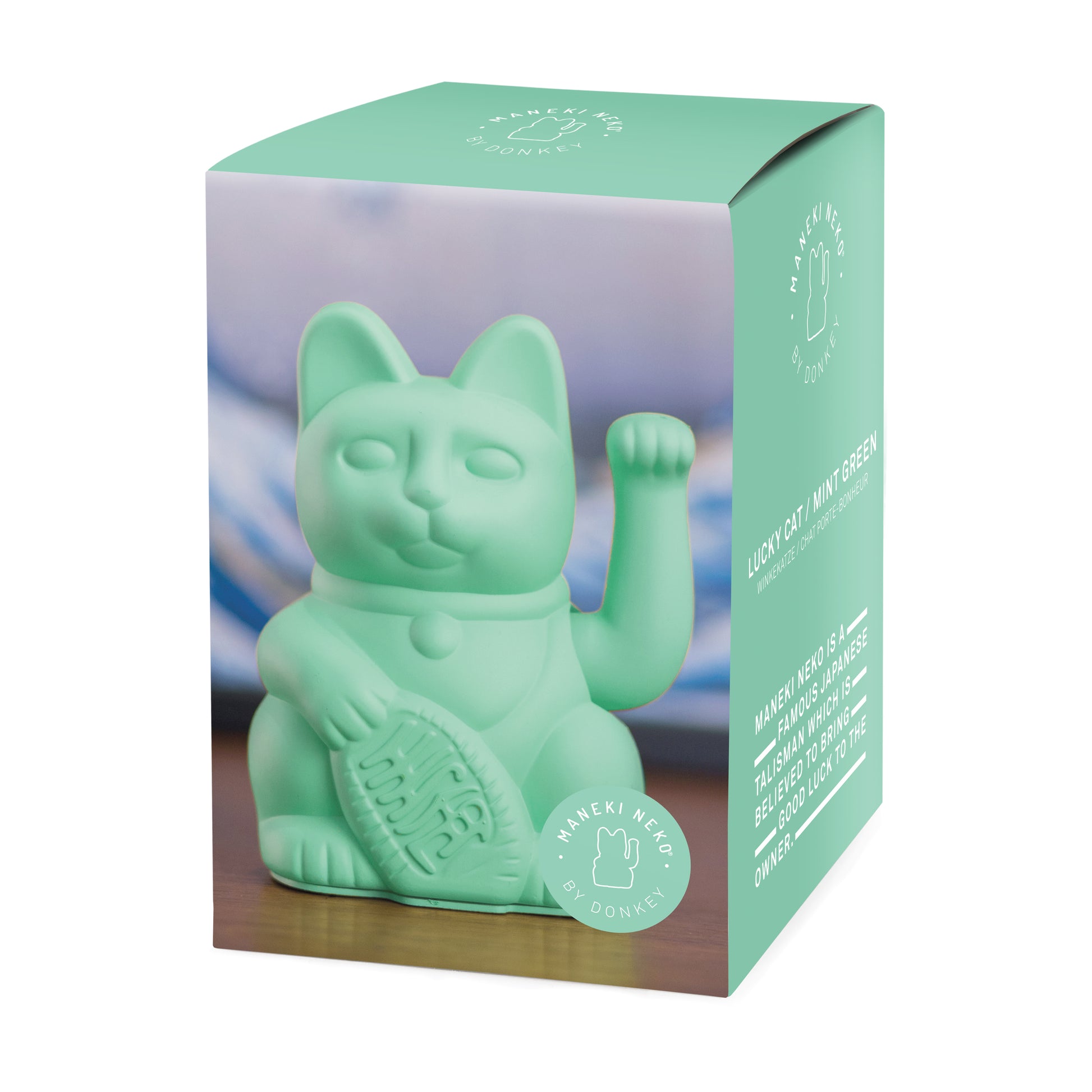 Verpakking MYNEKO Lucky Cat 
Mint Green – klassieke waving cat, ca. 15 cm, woondecoratie of cadeau