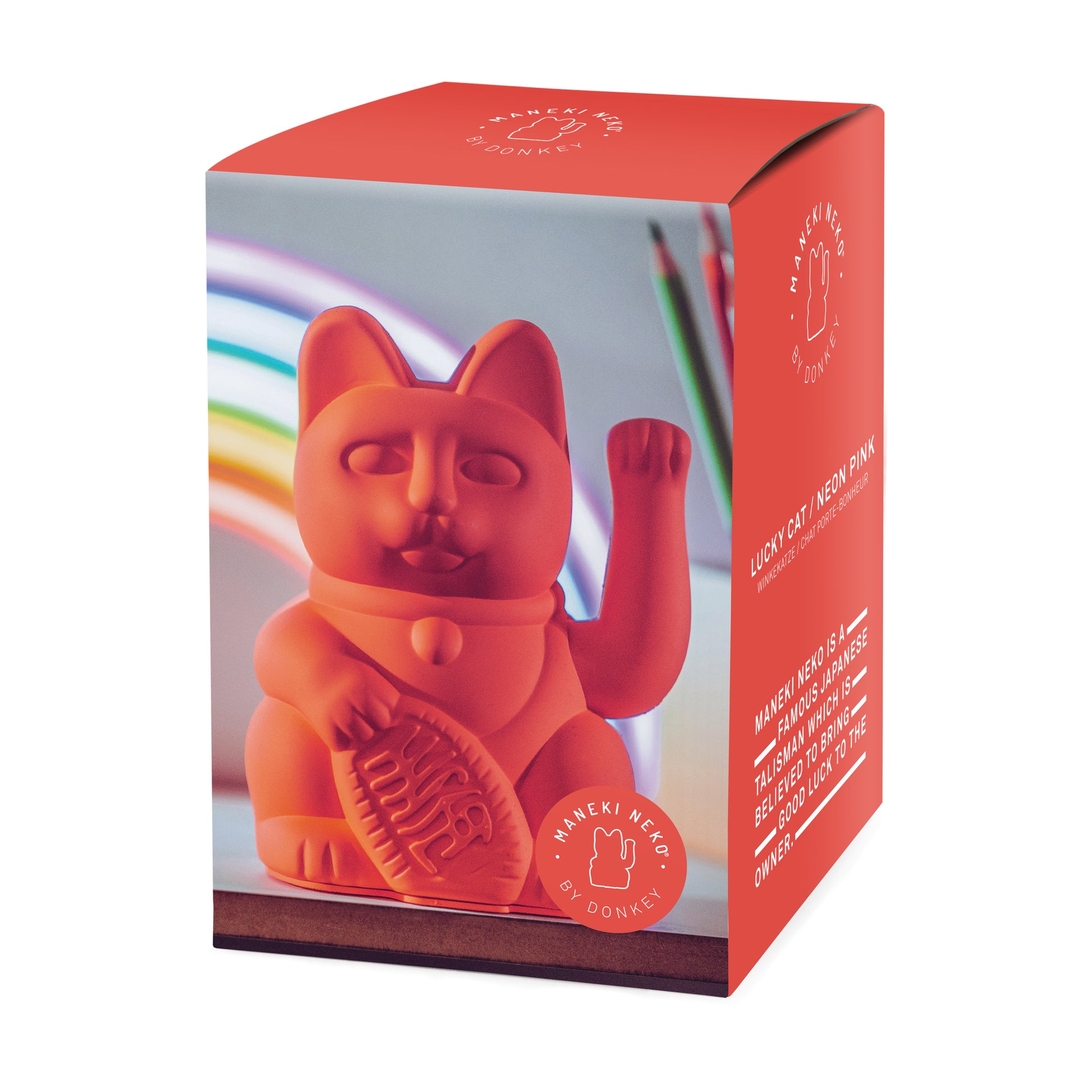 Verpakking MYNEKO Lucky Cat Neon Orange – klassieke waving cat, ca. 15 cm, woondecoratie of cadeau