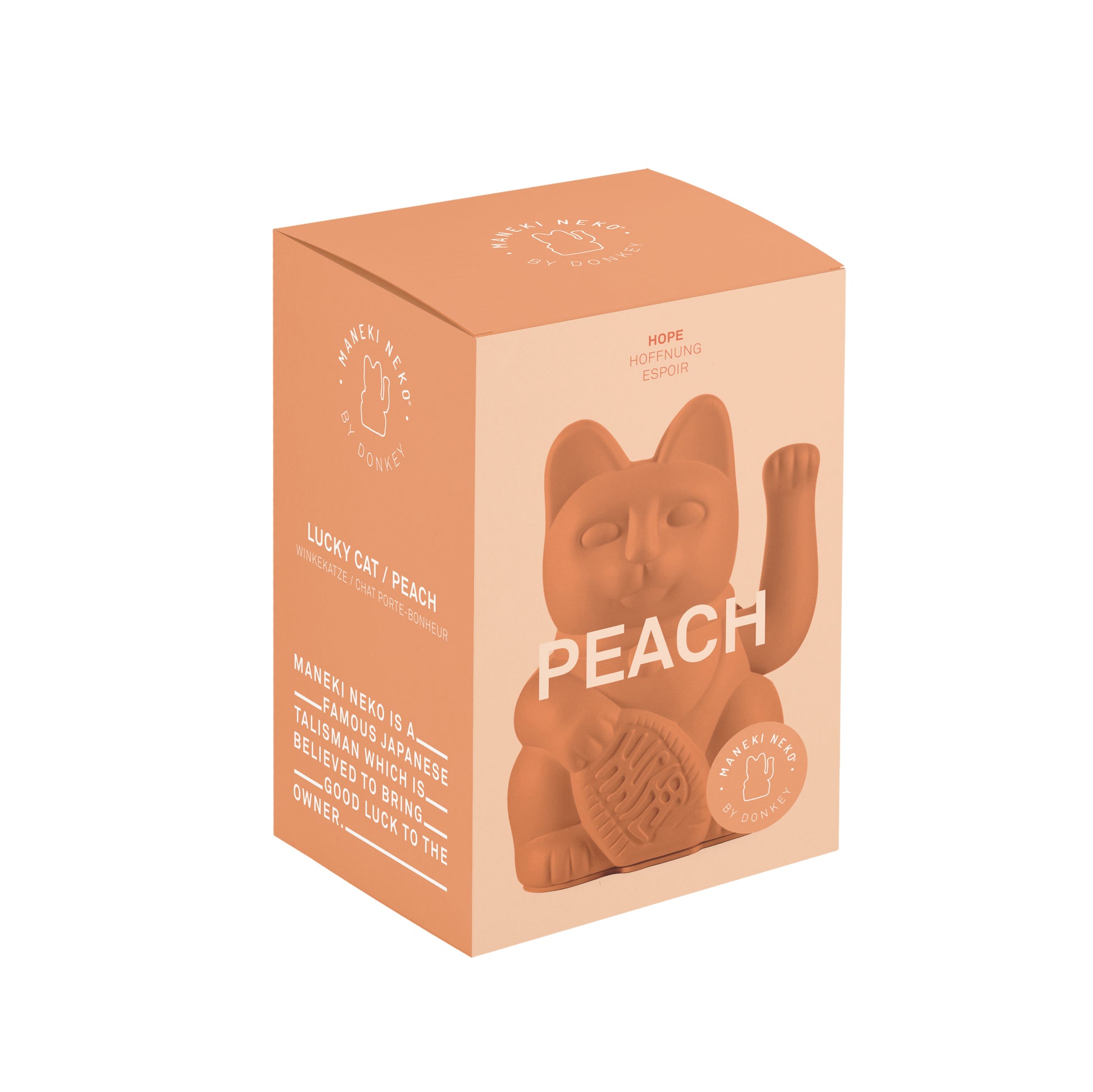Verpakking MYNEKO Lucky Cat Peach – klassieke waving cat, ca. 15 cm, woondecoratie of cadeau