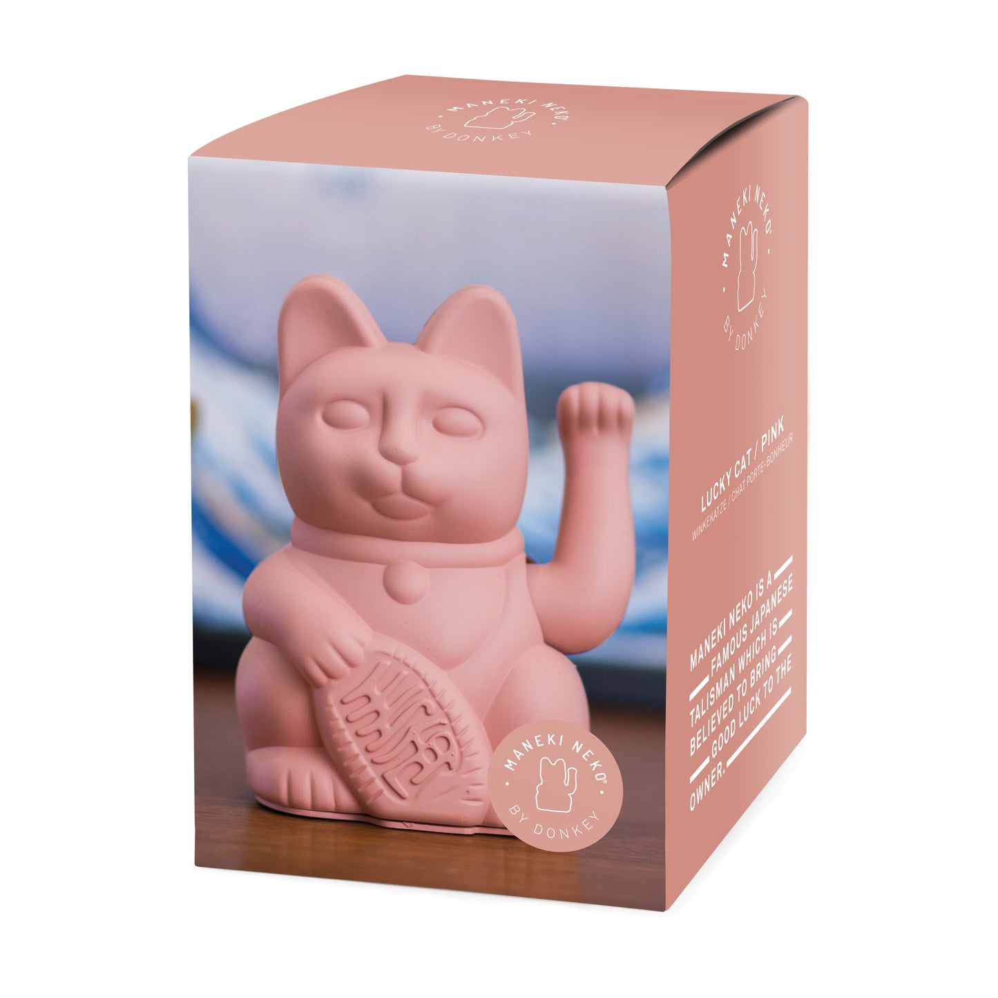 Verpakking MYNEKO Lucky Cat Classic Pink – klassieke waving cat, ca. 15 cm, woondecoratie of cadeau