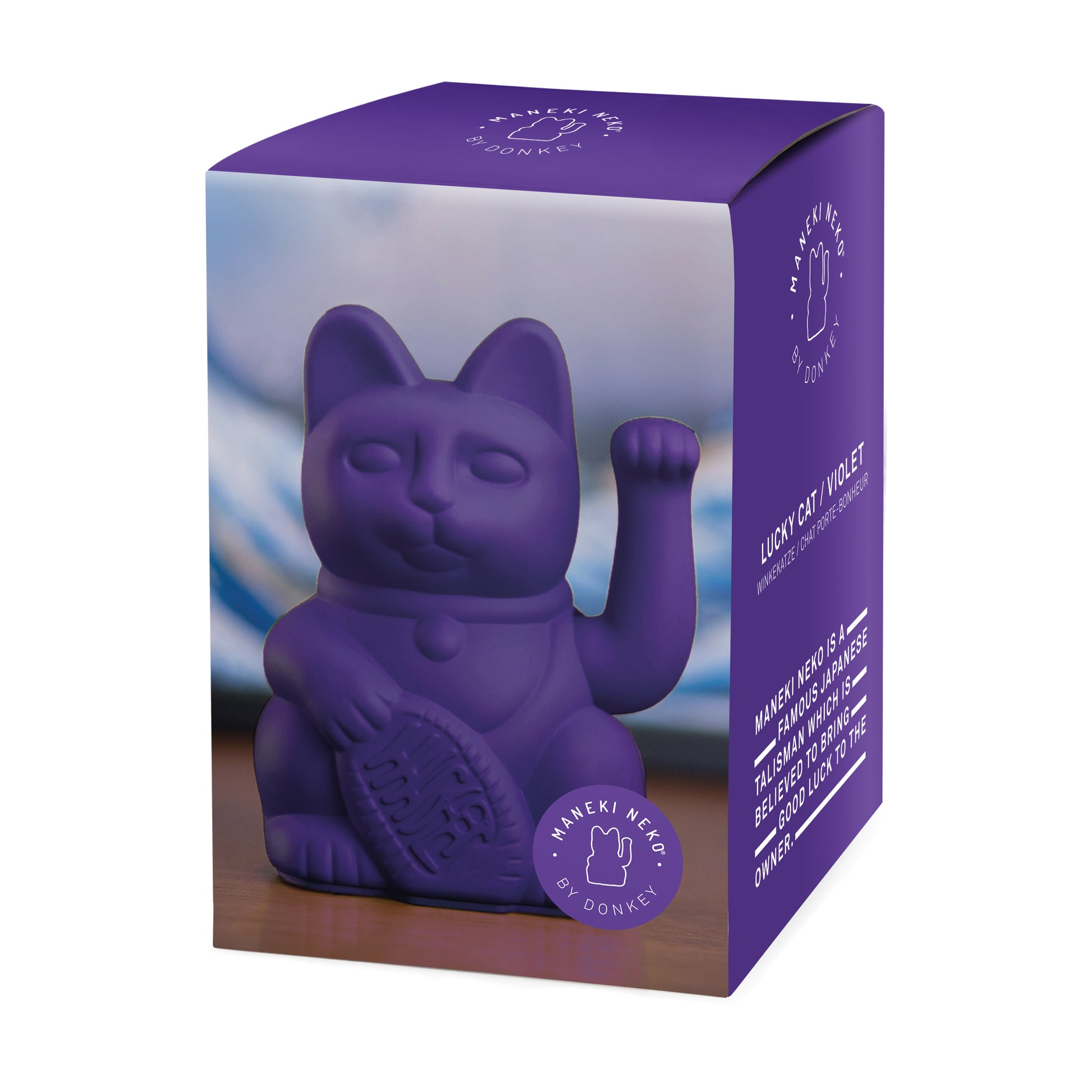 Verpakking MYNEKO Lucky Cat Violet – klassieke waving cat, ca. 15 cm, woondecoratie of cadeau