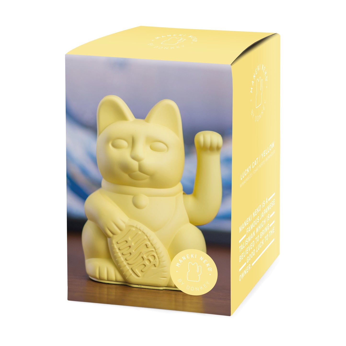 Verpakking Donkey Lucky Cat in zacht geel