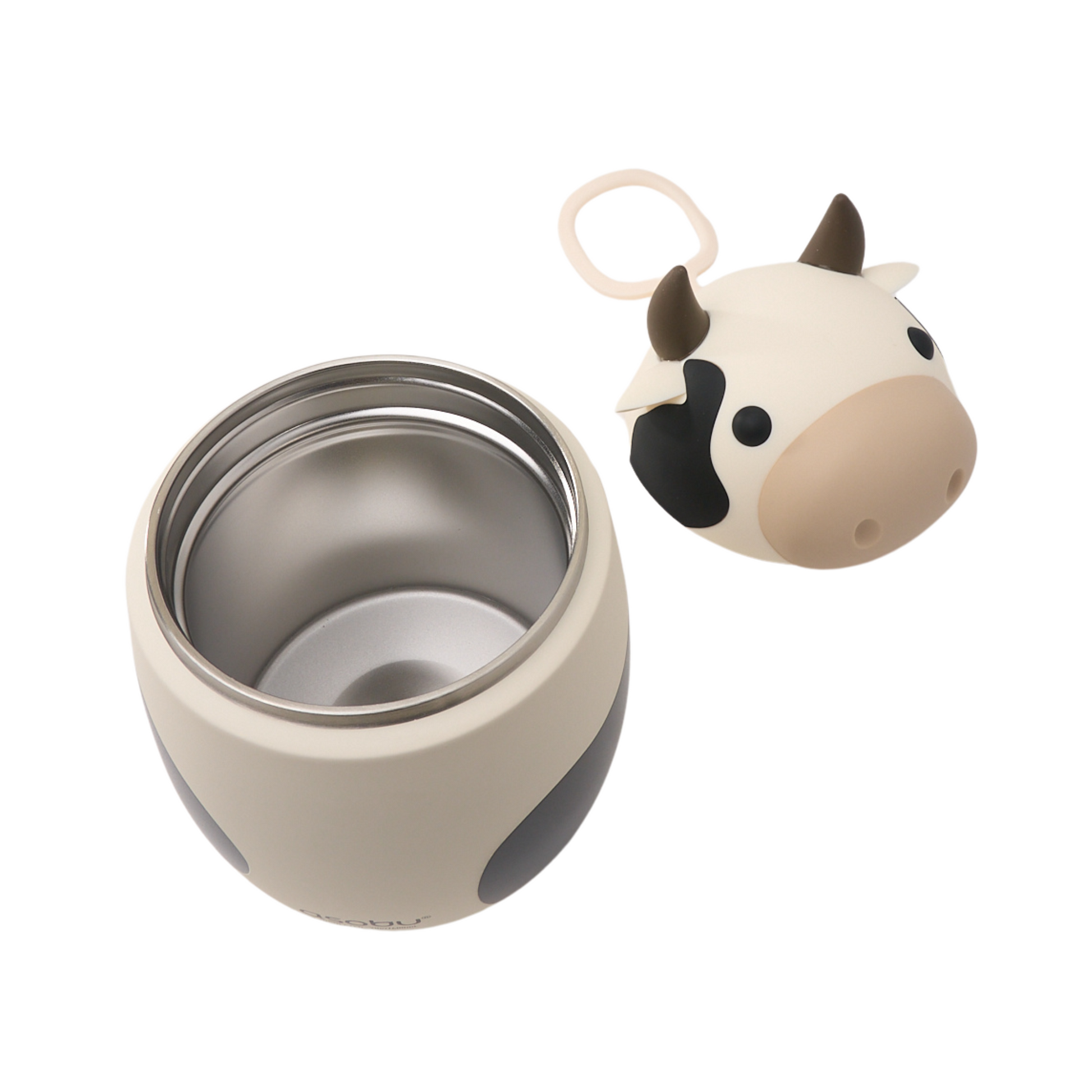 Asobu Food Container Cow – dubbelwandige lunchbox voor kinderen, 12u warm en 24u koud, open met deksel – speels siliconen koeienhoofd