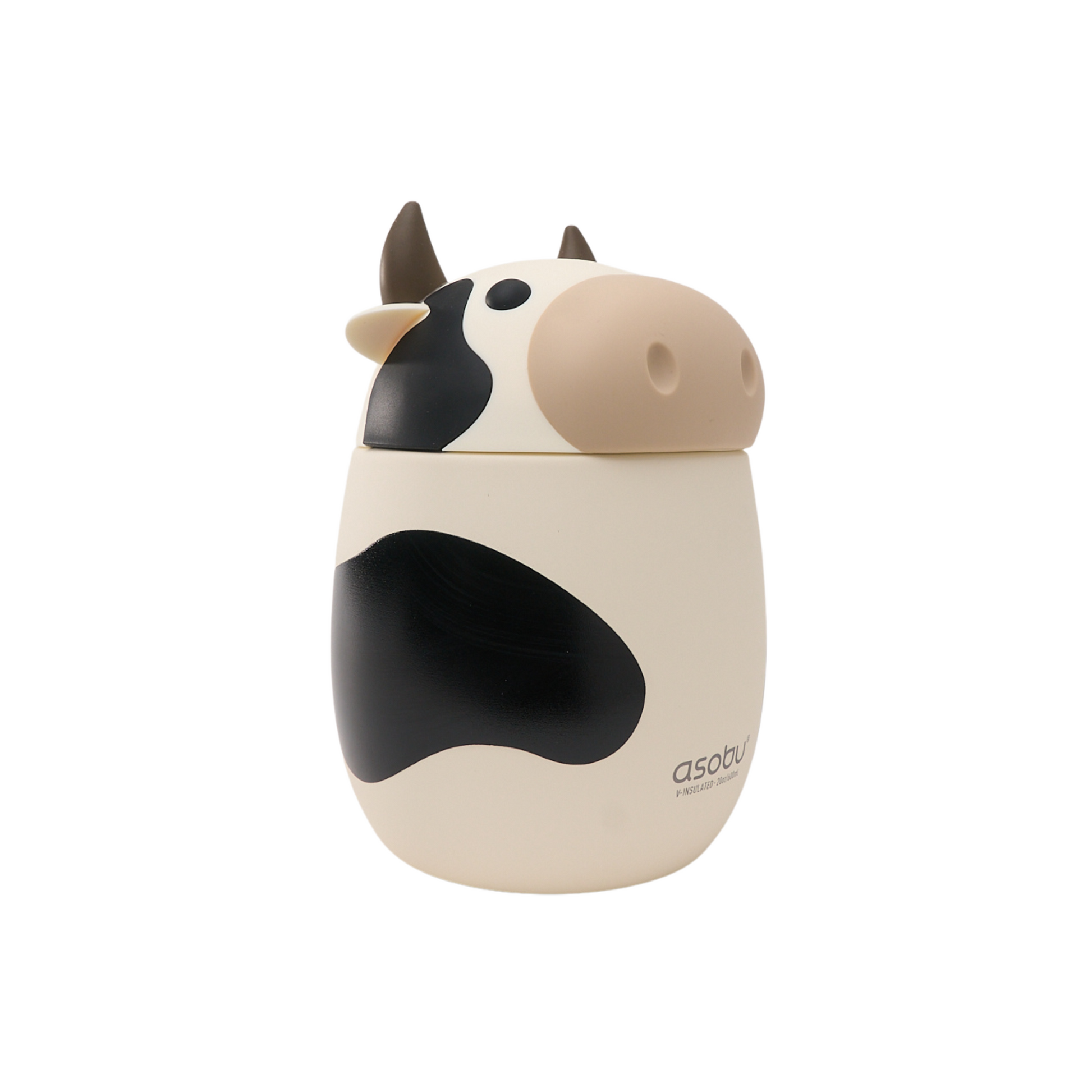 Asobu Food Container Cow – dubbelwandige lunchbox voor kinderen, 12u warm en 24u koud, met speels siliconen koeienhoofd, zijaanzicht