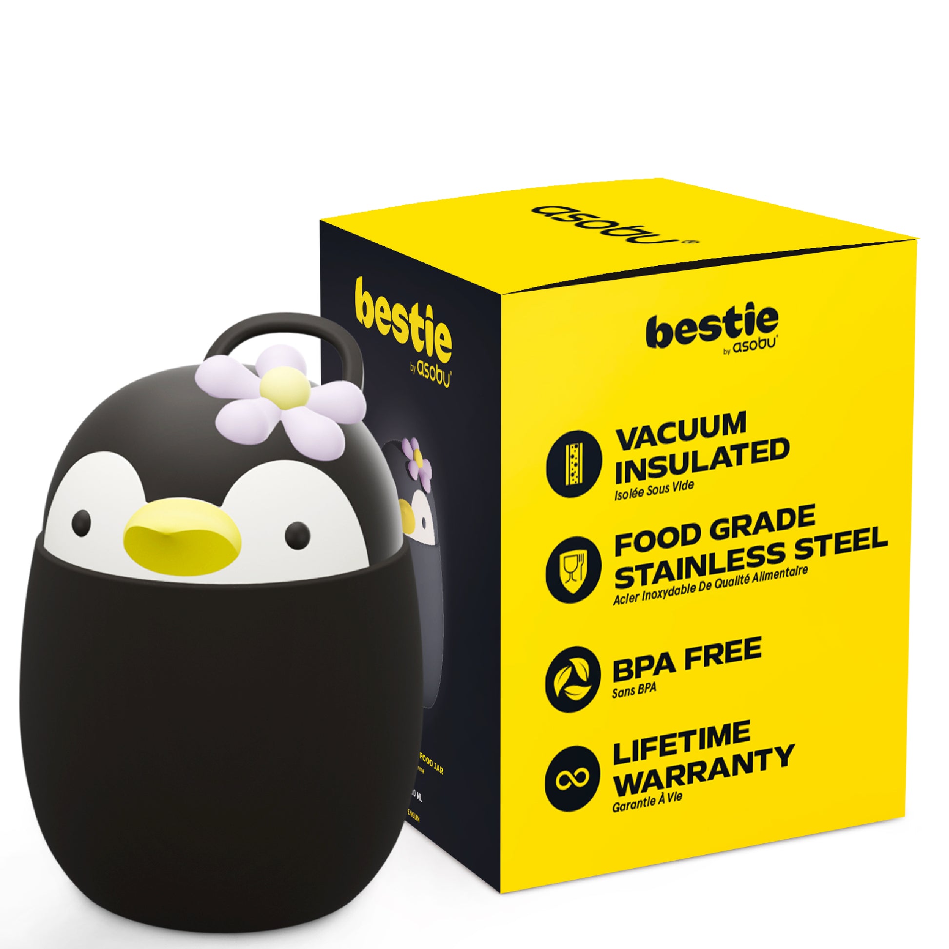 Asobu Food Container Penguin – dubbelwandige lunchbox voor kinderen, met verpakking