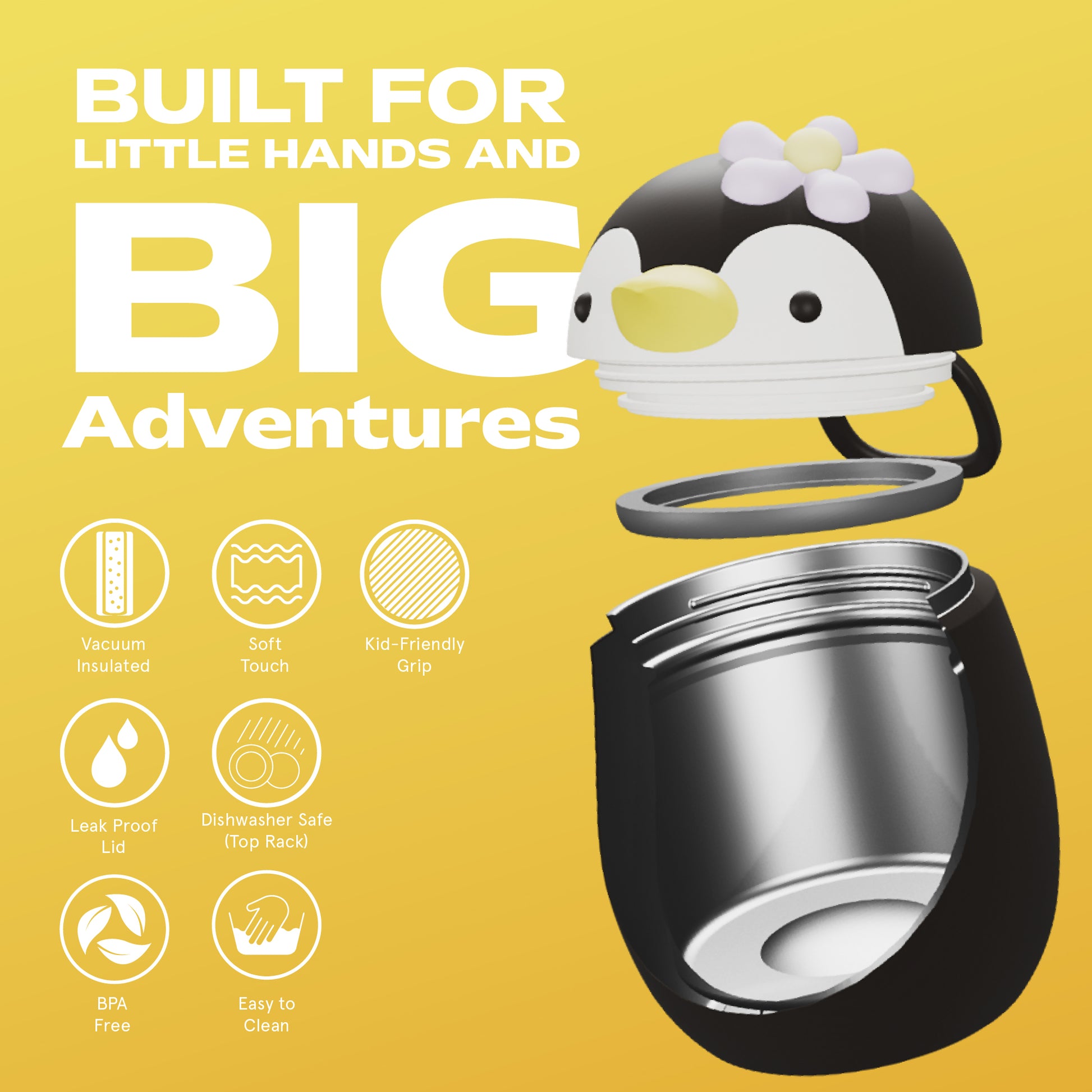 Asobu Food Container Penguin – dubbelwandige lunchbox voor kinderen, doorsnede en kenmerken.