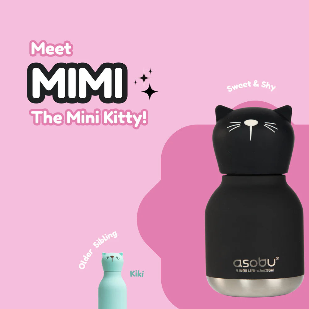Asobu Bestie MINI drinkfles Black Cat – lifestyle foto, mini thermofles als cadeau of tashanger