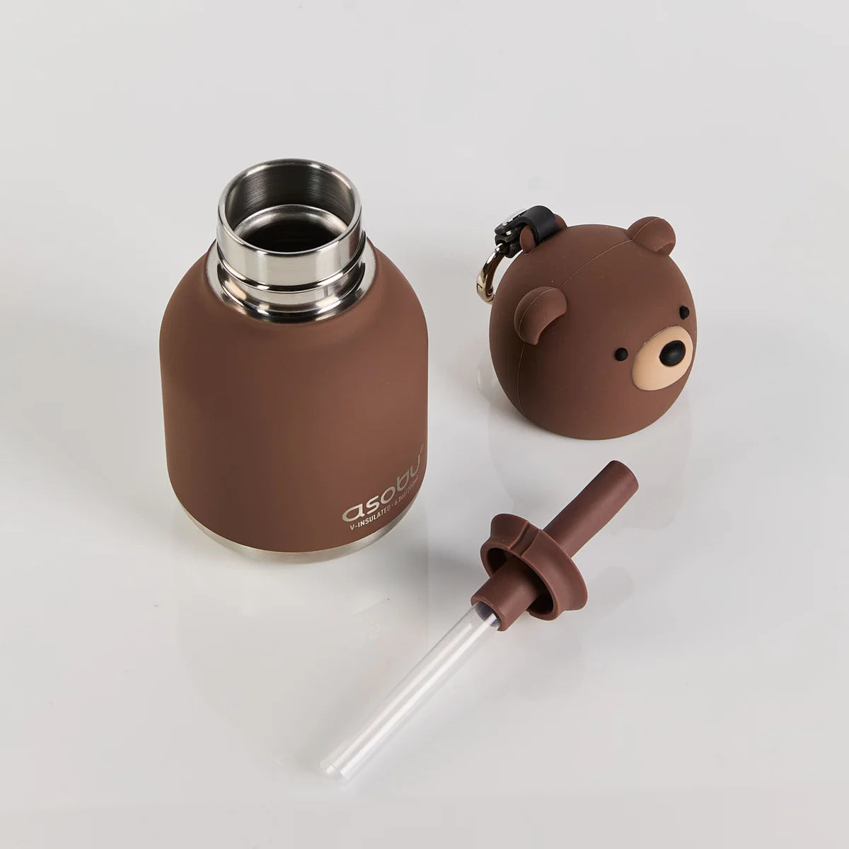 Asobu Bestie MINI drinkfles Brown Bear open – speels berenhoofd als dop, lekvrij