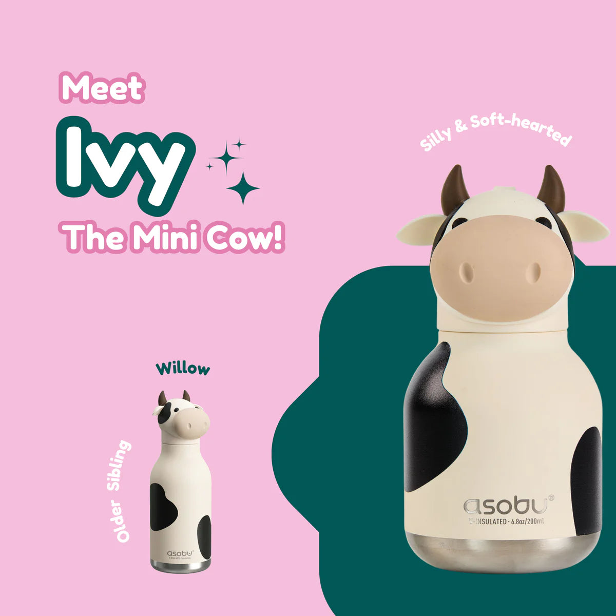 Asobu Bestie MINI drinkfles Cow – lifestyle foto, mini thermofles als cadeau of tashanger