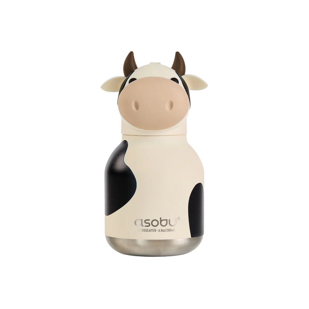 Asobu Bestie MINI drinkfles Cow – vooraanzicht, schattige koe thermofles 200ml