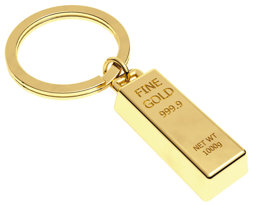 Metalmorphose Gold Bar sleutelhanger detail - goudstaaf close-up