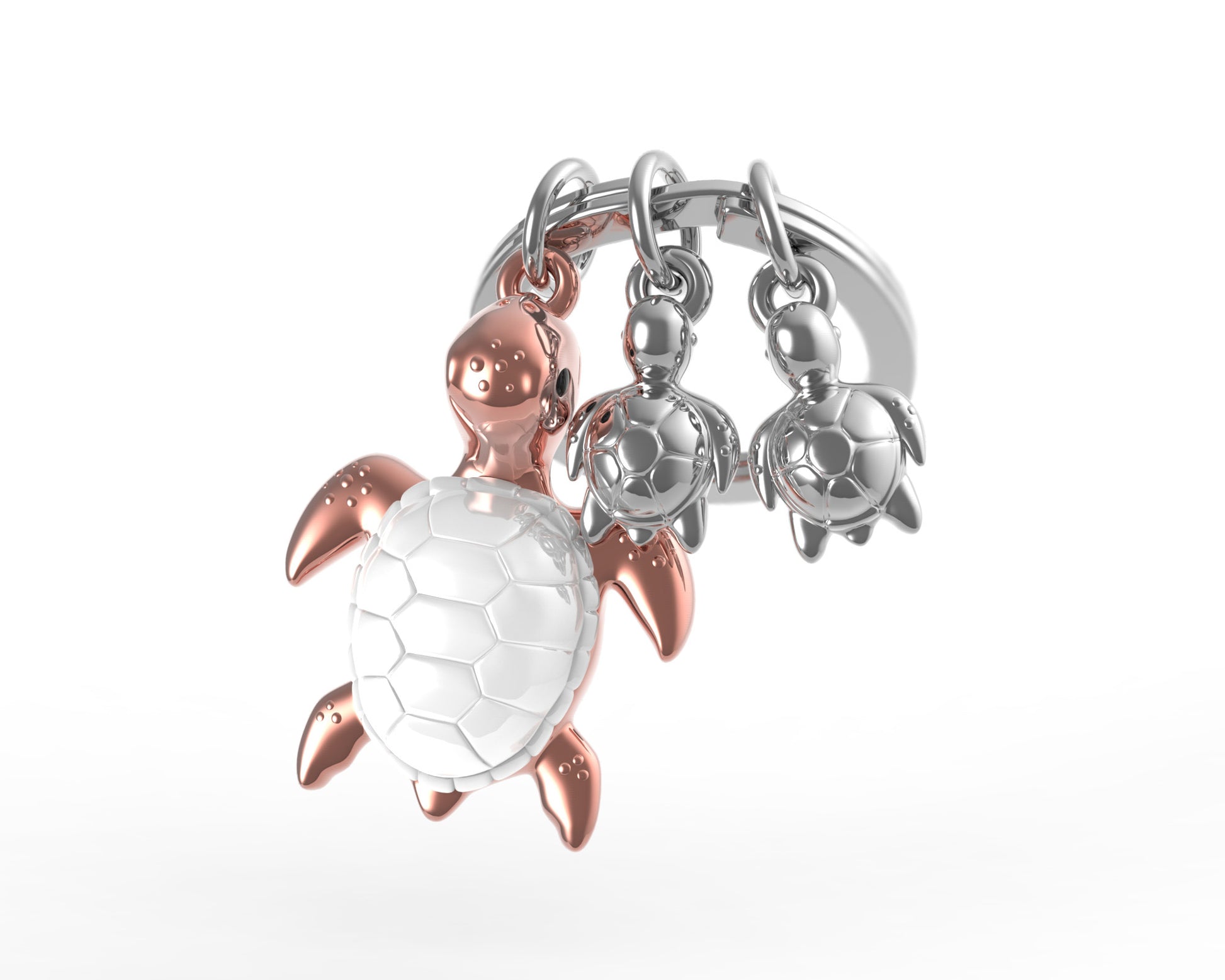 Metalmorphose Turtle Family sleutelhanger - schildpaddenfamilie in metaal