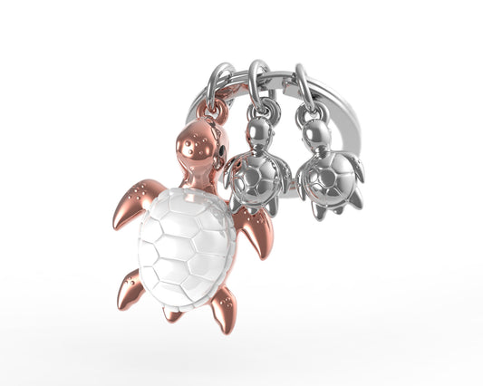 Metalmorphose Turtle Family sleutelhanger - schildpaddenfamilie in metaal