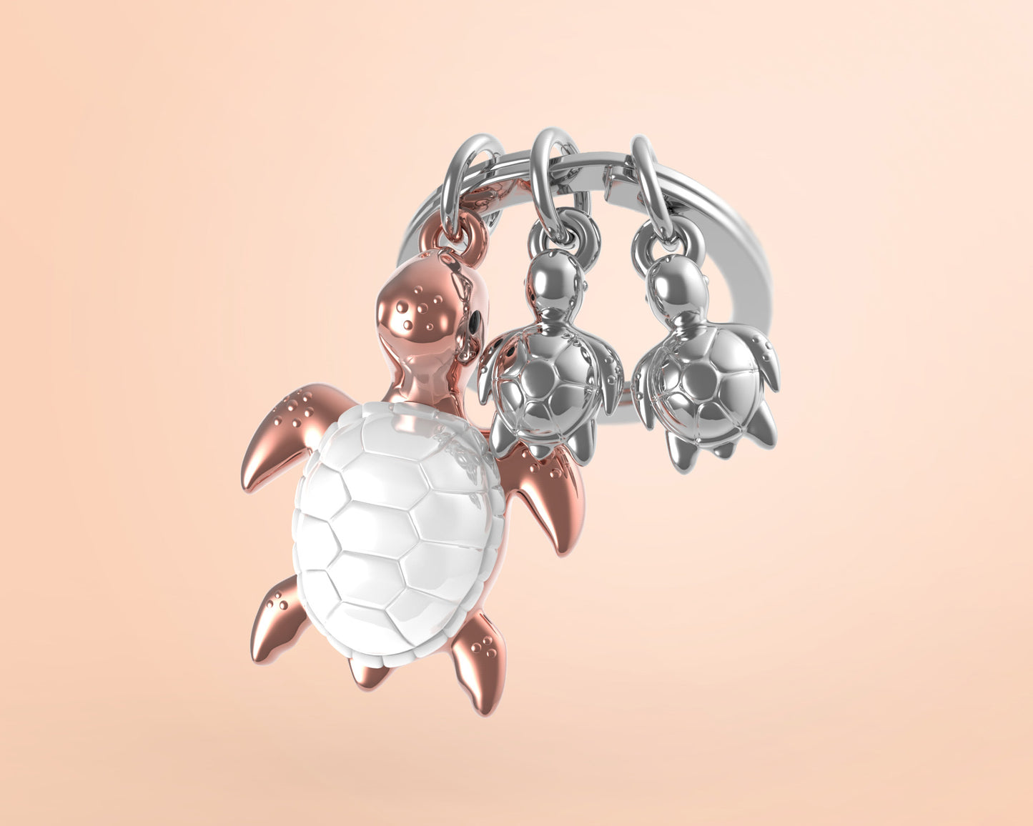 Metalmorphose Turtle Family sleutelhanger - schildpaddenfamilie in metaa- sfeerbeeld