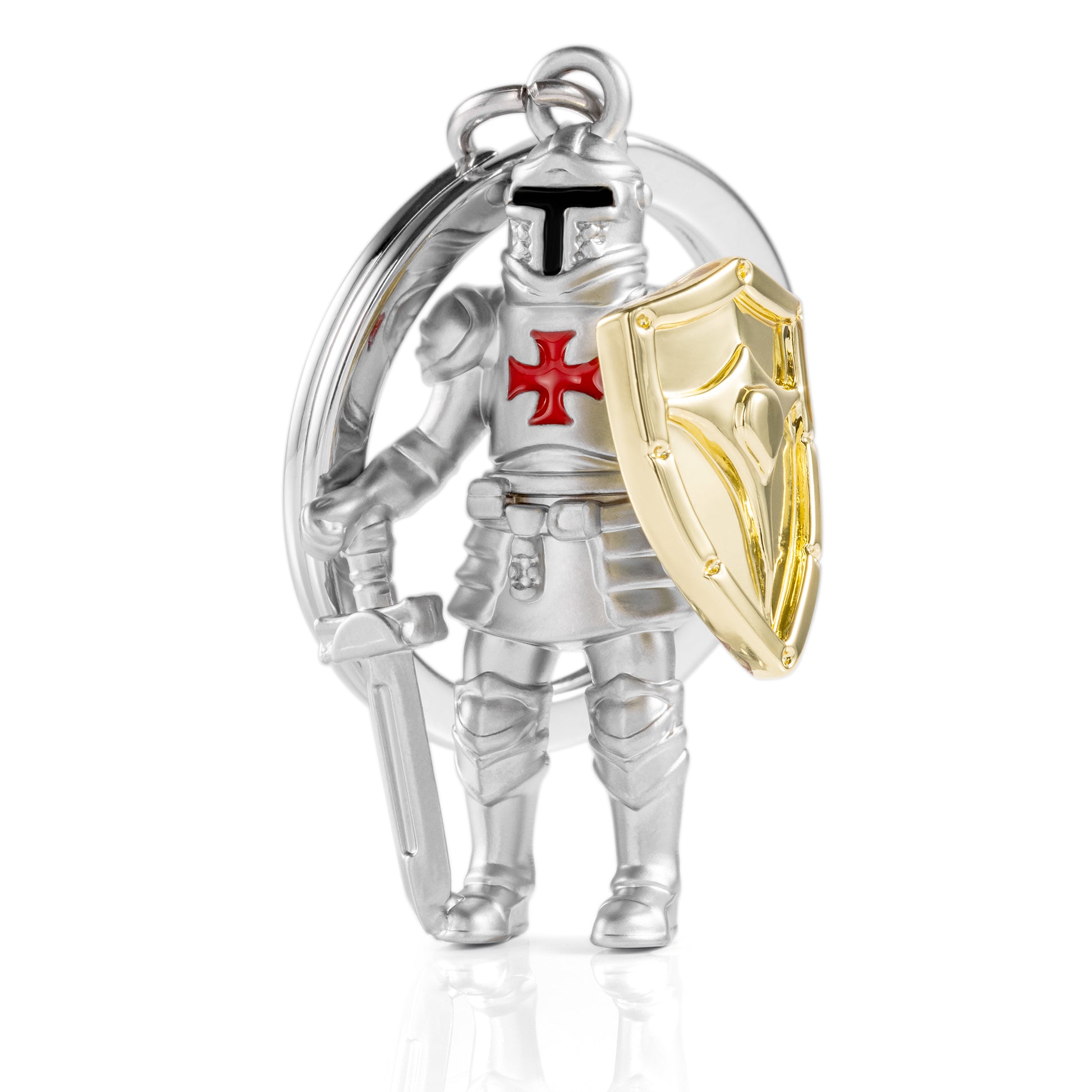 Metalmorphose Knight sleutelhanger detail - ridder zwaard schild close-up