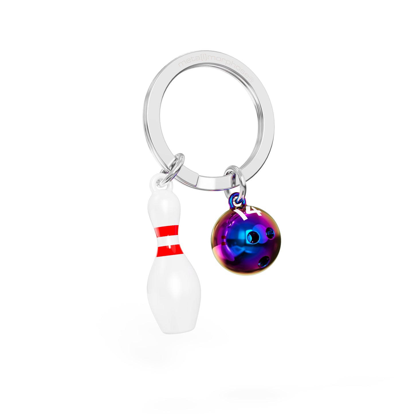 Metalmorphose Bowling Pin & Ball sleutelhanger - zijaanzicht met realistische details
