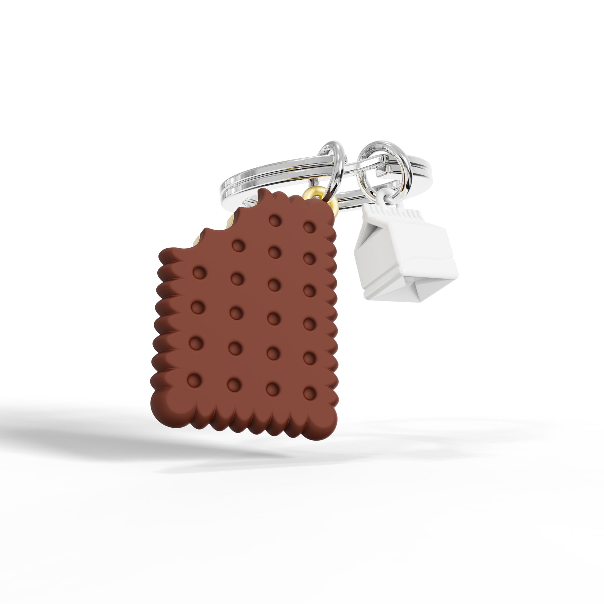 Metalmorphose sleutelhanger Cookies & Milk achterkant - koekjes melk detail