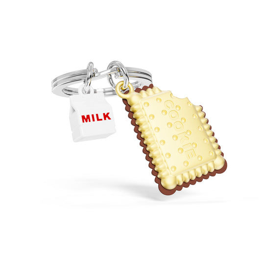 Metalmorphose sleutelhanger Cookies & Milk - koekjes en melk accessoire