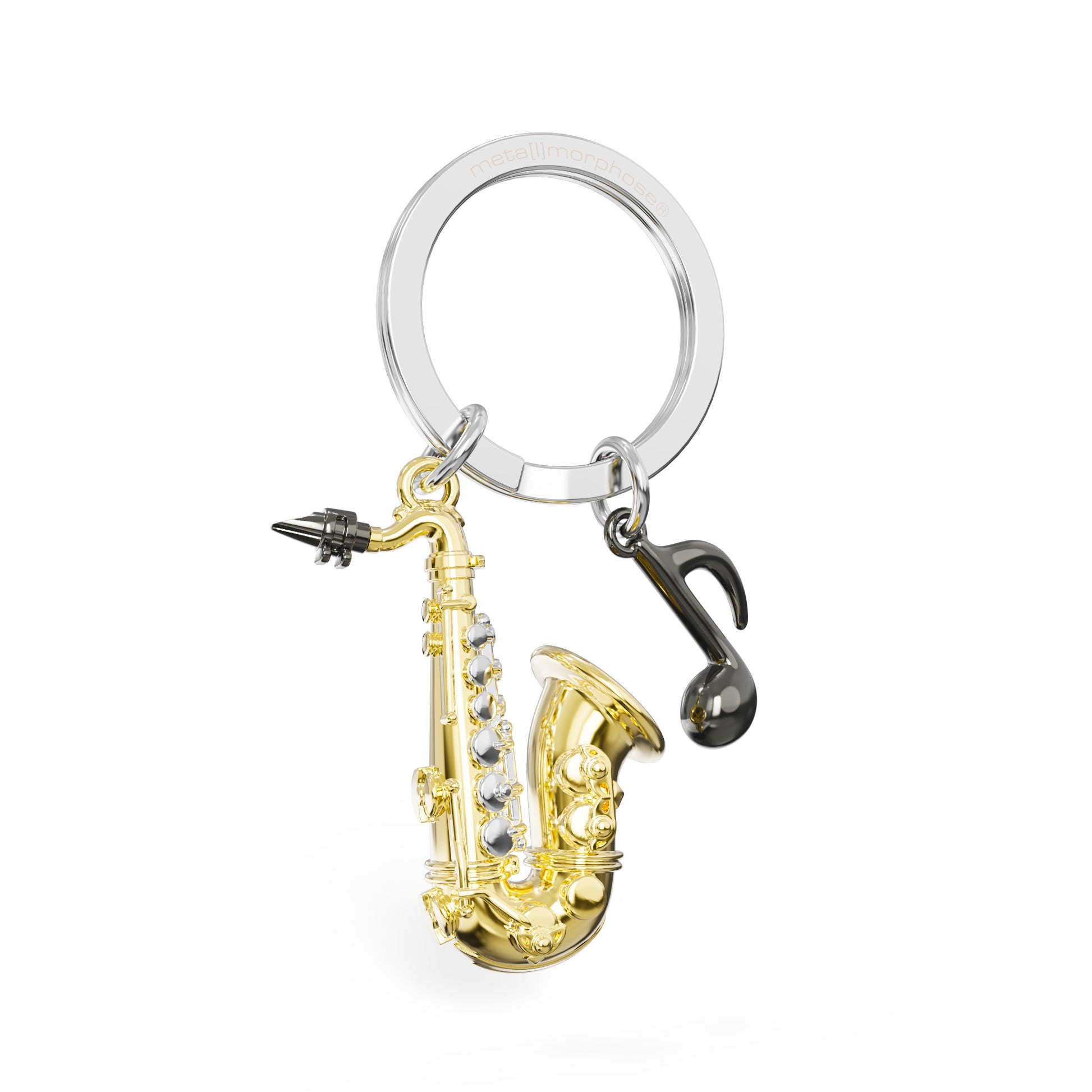Metalmorphose Saxophone sleutelhanger - close-up van het muzikale ontwerp