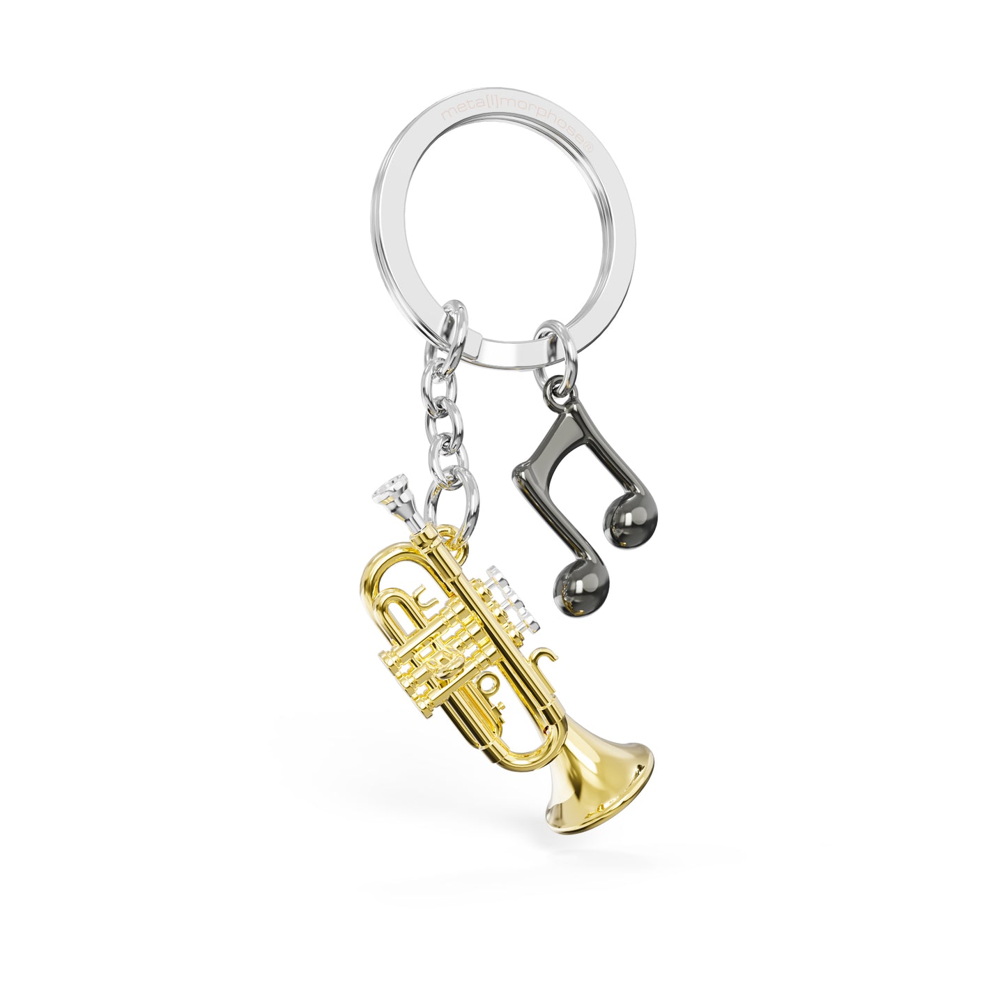 Metalmorphose Trumpet sleutelhanger - close-up van het muzikale ontwerp