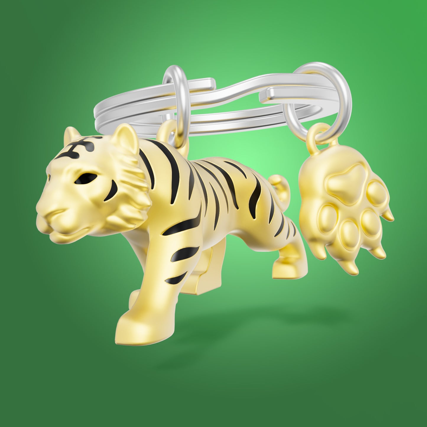 Metalmorphose Tiger sleutelhanger – zijaanzicht met sleutelring