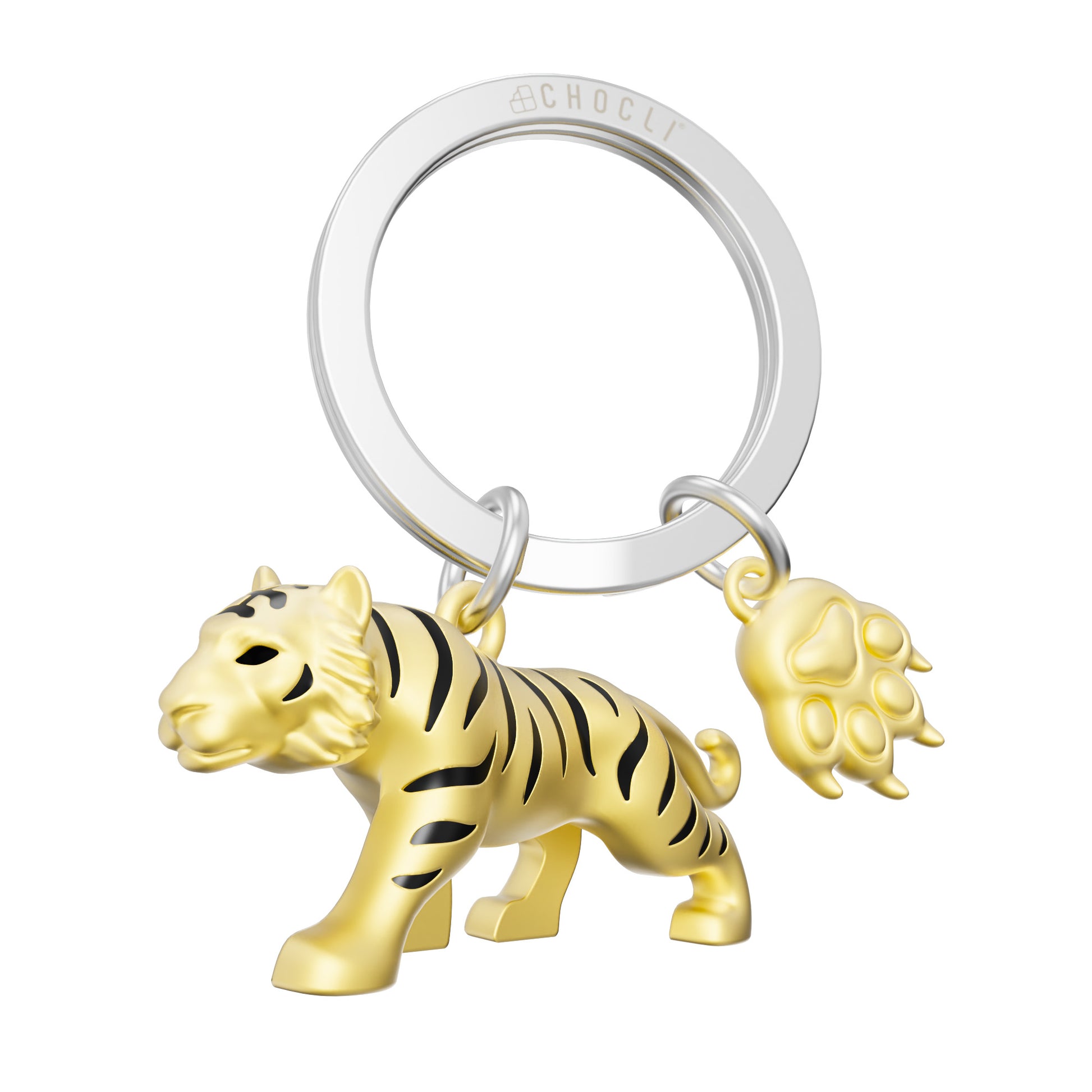Metalmorphose Tiger sleutelhanger – detailopname metalen afwerking