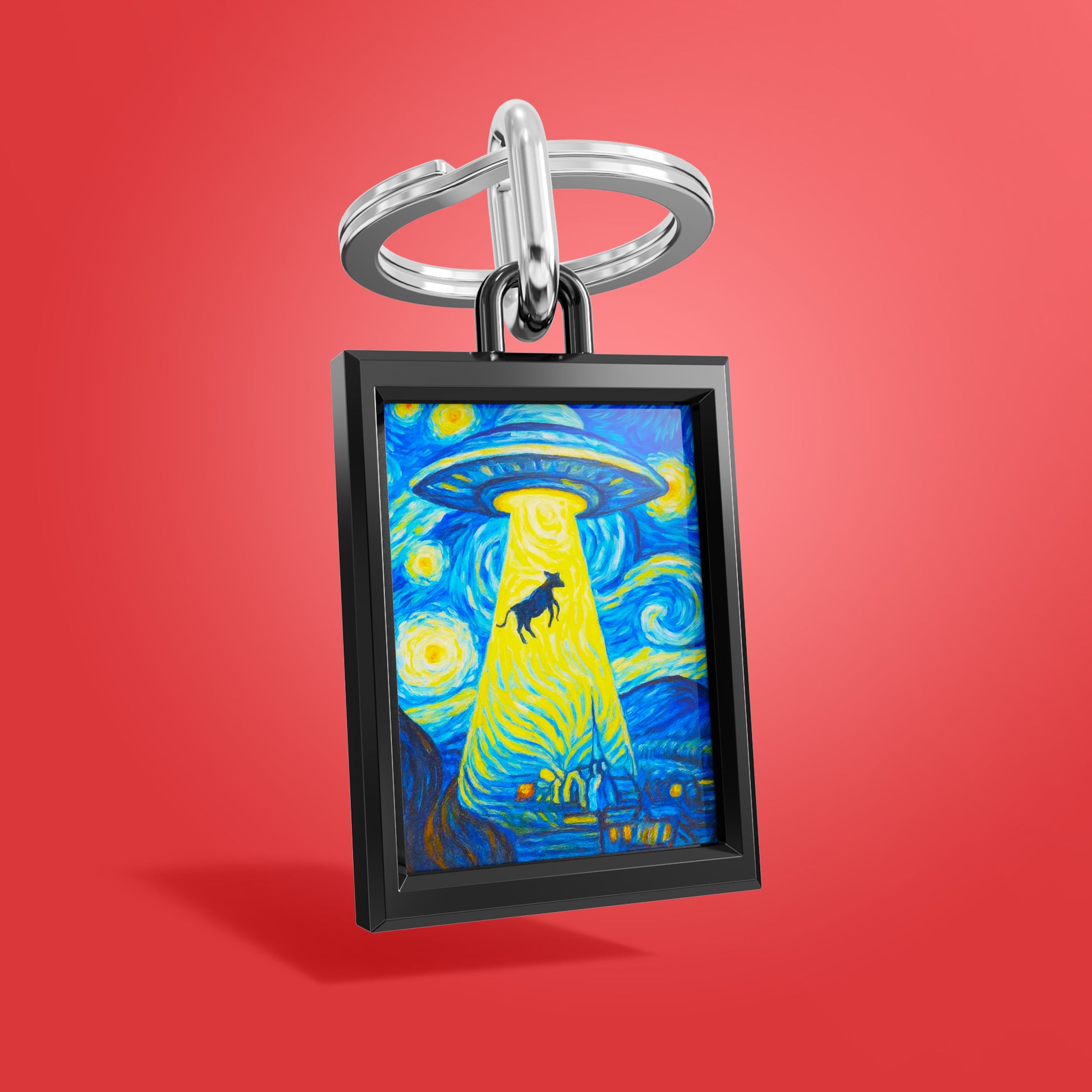 Metalmorphose® Sleutelhanger Strict Photo Frame Zwart – Zwarte Fotolijst Sleutelhanger - met rode achtergrond