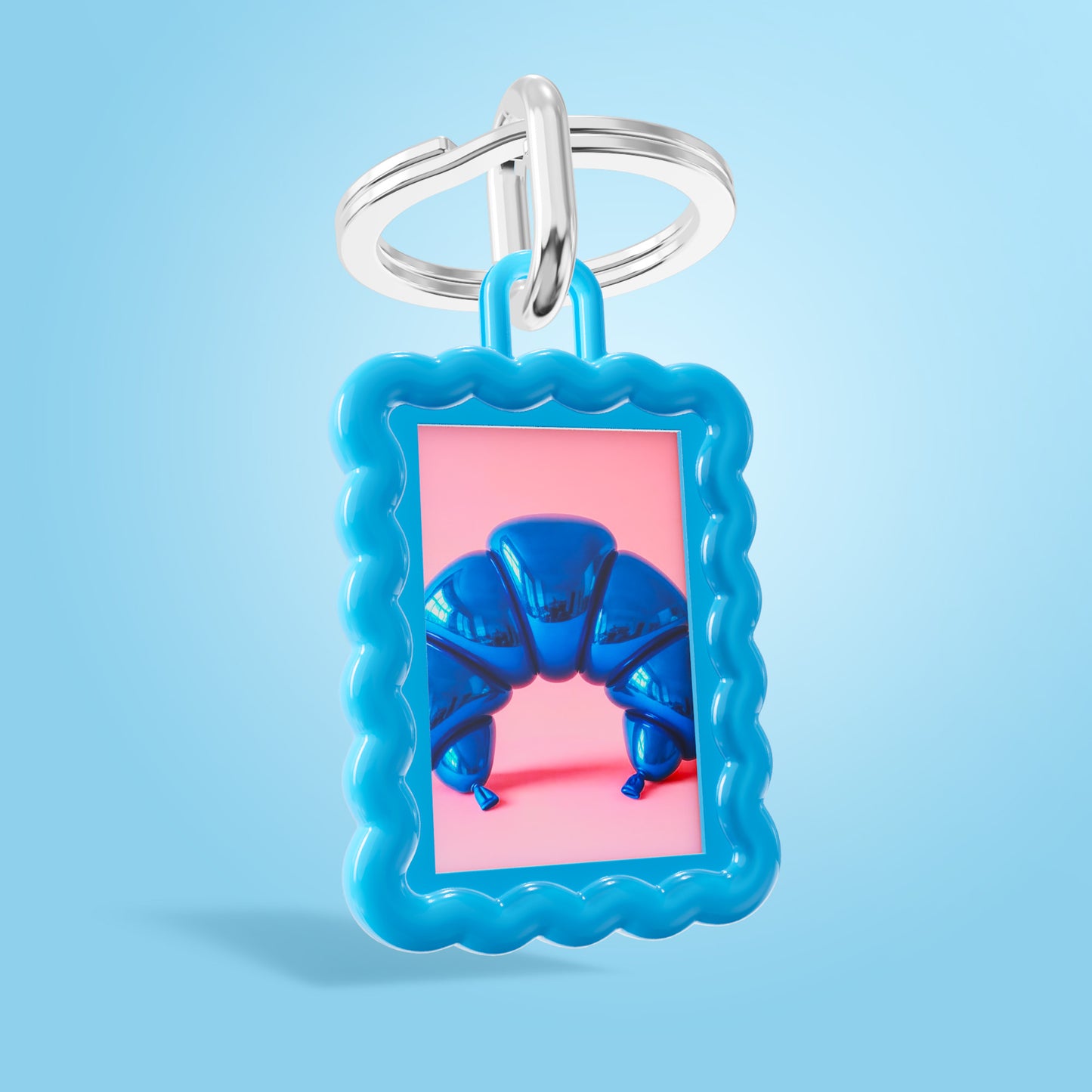 Metalmorphose® Sleutelhanger Wave Photo Frame Blue – Blauwe Fotolijst Sleutelhanger met blauwe achtergrond