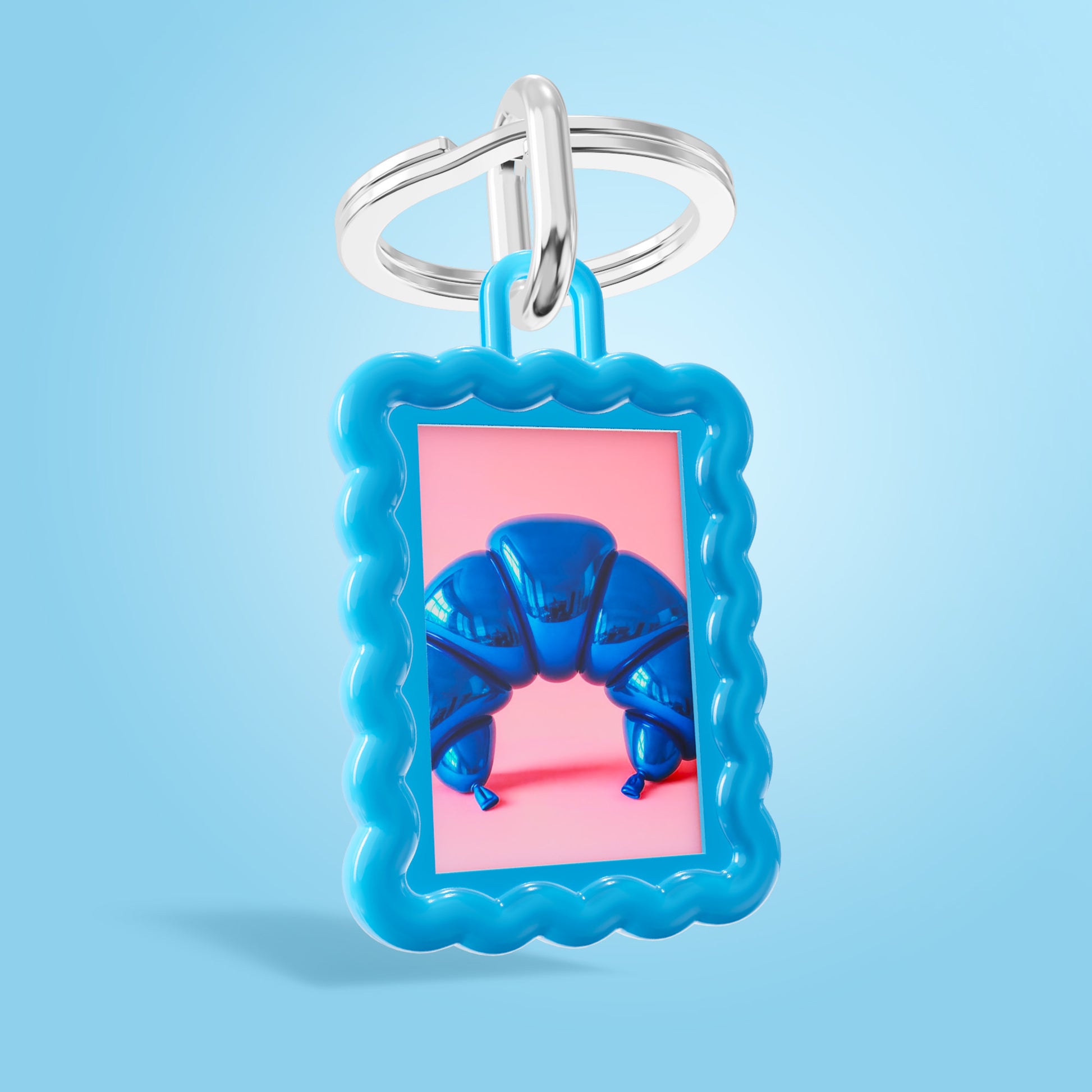 Metalmorphose® Sleutelhanger Wave Photo Frame Blue – Blauwe Fotolijst Sleutelhanger met blauwe achtergrond