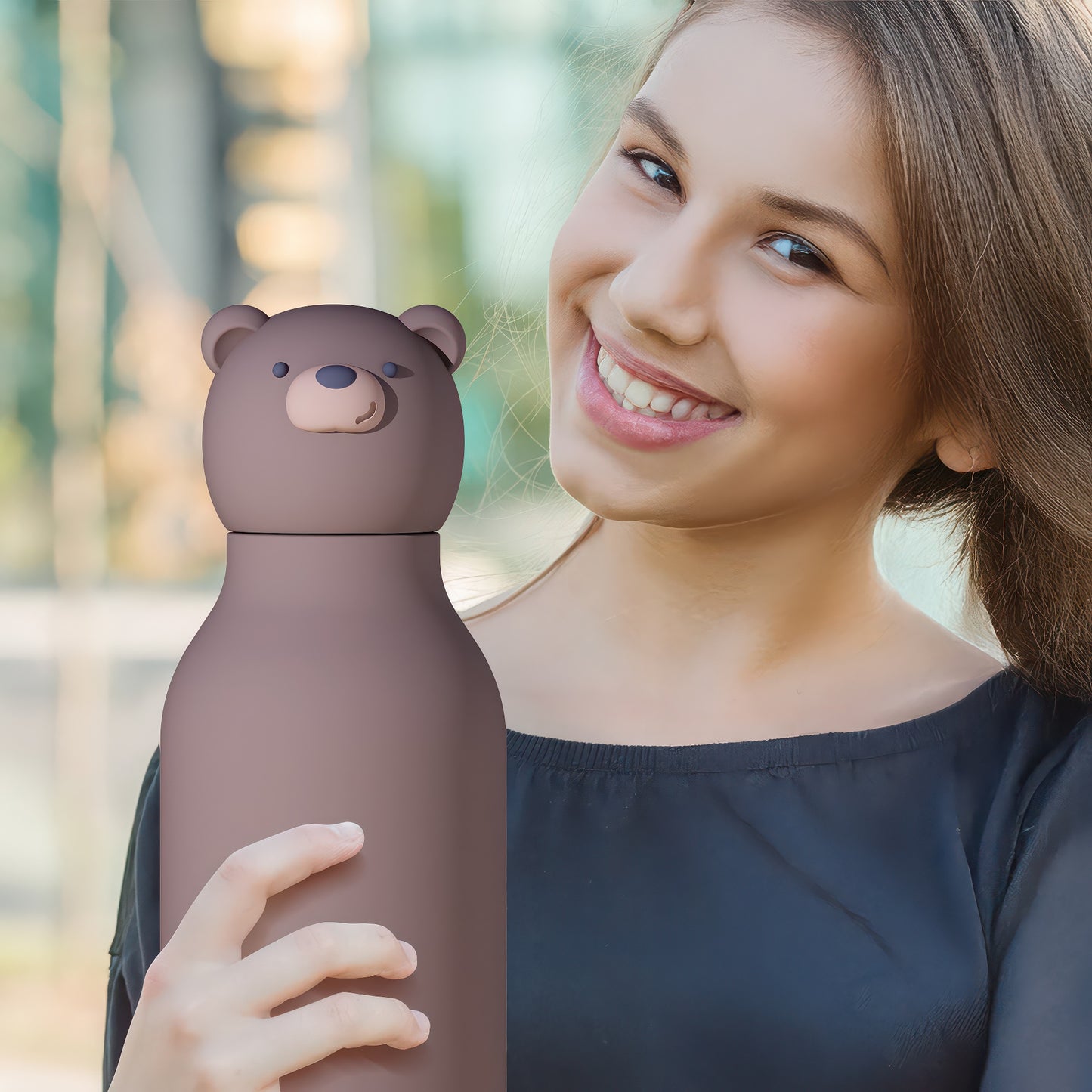 Asobu Bestie Drinkfles Brown Bear – geïsoleerde kinderfles bruine beer onderweg