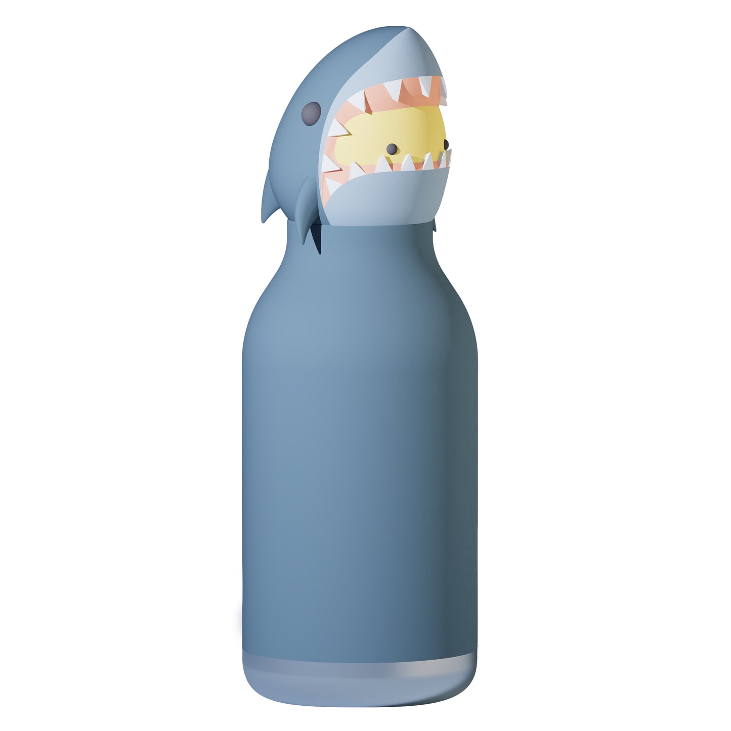 Asobu Bestie Drinkfles Shark, leuke thermosfles voor kinderen in blauw met haaienkop.